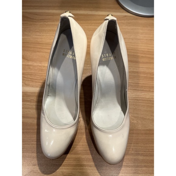 STUART WEITZMAN Corkswoon Ivory Patent Leather Cork Wedge Platform Pumps 7.5 - Picture 6 of 10